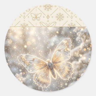 Golden Winter Butterfly Classic Round Sticker