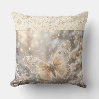 Golden Winter Butterfly Throw Pillow