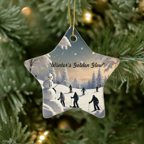 "Golden Winter Glow" Ceramic Ornament