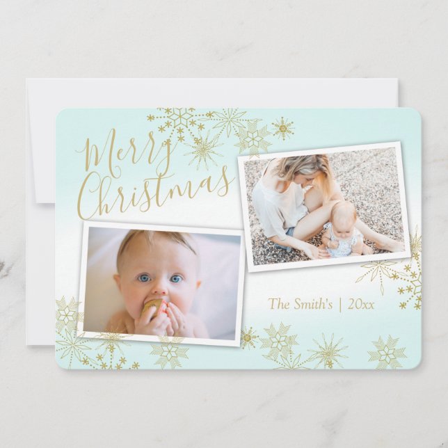 Golden Winter Snowflakes Holiday Photo (Front)