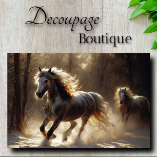 Golden Winter Stallions Decoupage Tissue Paper