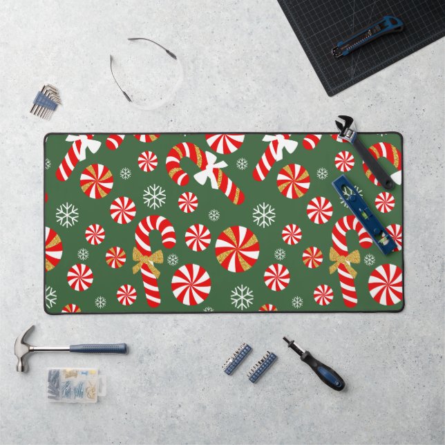 Golden Winter Sweet Snowfall Candy Cane Desk Mat (Workstation)