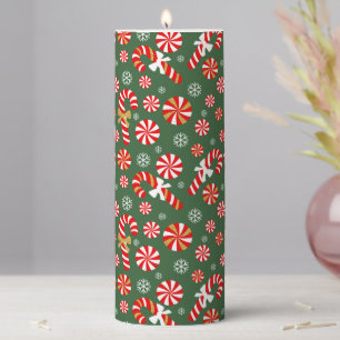 Golden Winter Sweet Snowfall Candy Cane Pillar Candle
