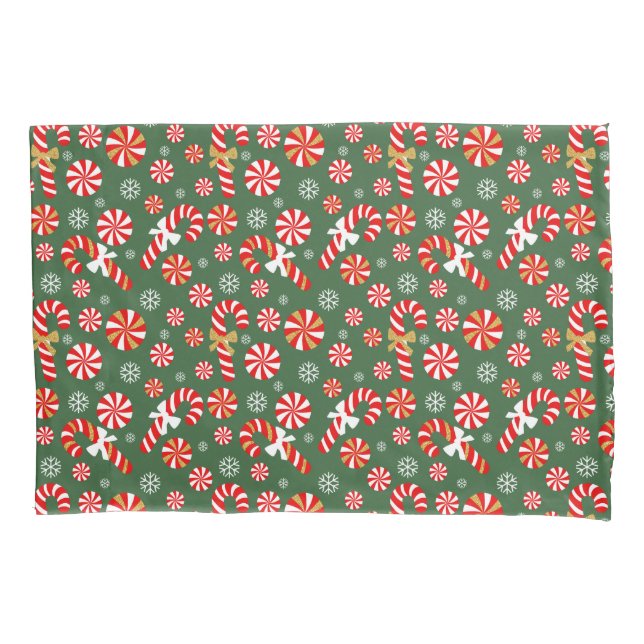 Golden Winter Sweet Snowfall Candy Cane Pillow Case (Front)