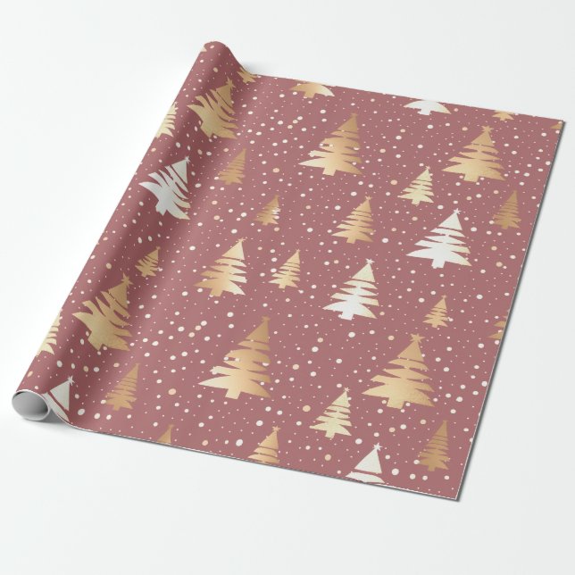 Golden Winter Trees Wrapping Paper (Unrolled)