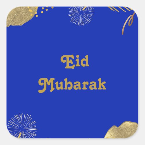 Golden Wishes Eid Mubarak Blue and Gold 2024  Square Sticker