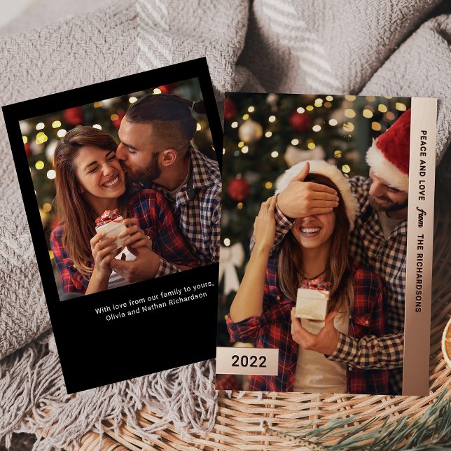 Golden Wishes | Modern Two Photo Foil Holiday Card (Creator Uploaded)