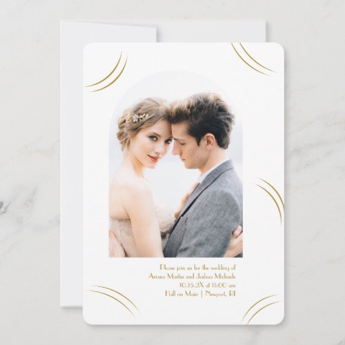 Golden Wisps White Two Photo Wedding  Invitation