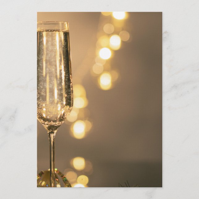 Golden with a glass of champagne Birthday Invit Invitation (Front)