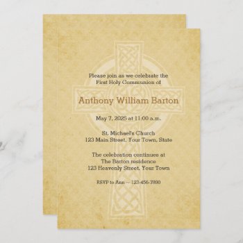 Golden With Cross Religious Invitation by StarStock at Zazzle