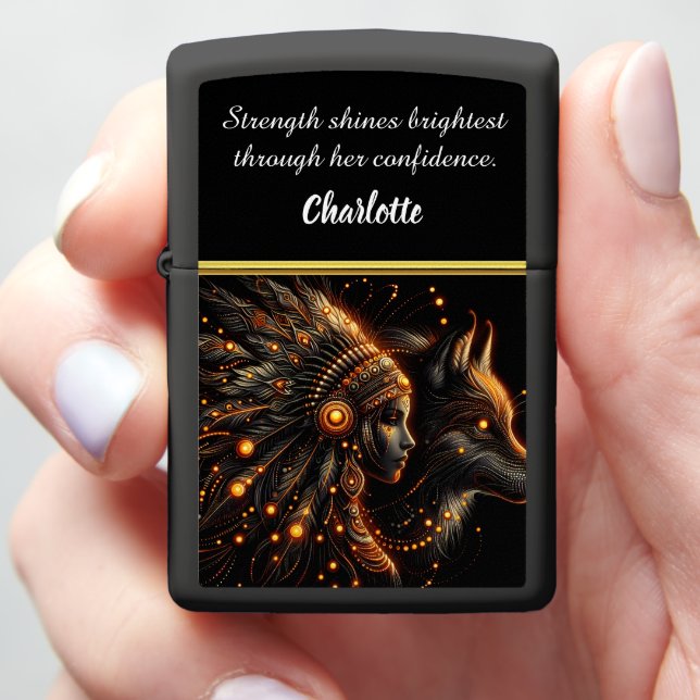 Golden Wolf and Native Guardian Zippo Lighter (In Hand)