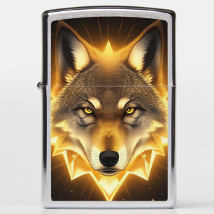 Golden Wolf Face Art Emanating Glowing Energy Zippo Lighter