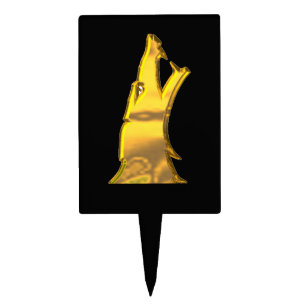 Golden Wolf Head black rectangle cake picks