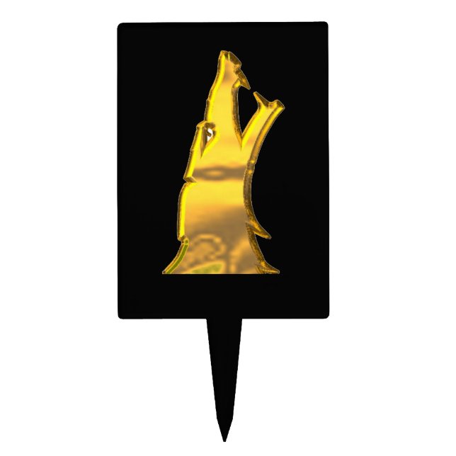 Golden Wolf Head black rectangle cake picks (Front)