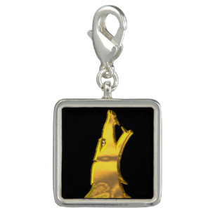 Golden Wolf Head black sterling silver sq charm