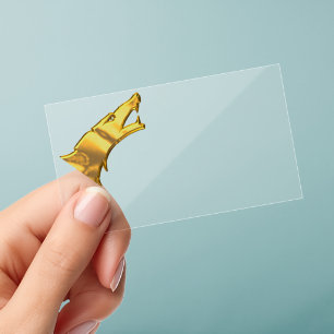 Golden Wolf Head clear business cards tilted