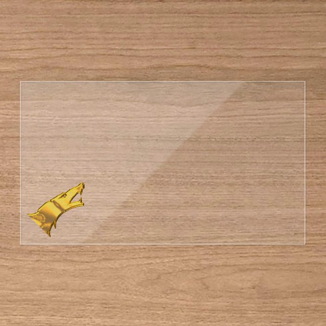 Golden Wolf Head clear business cards tilted small (Front (Wood))