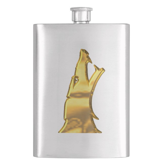Golden Wolf Head stainless steel flask (Front)