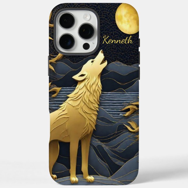 Golden Wolf Howling Under Full Moon at Night Case-Mate iPhone Case (Back)