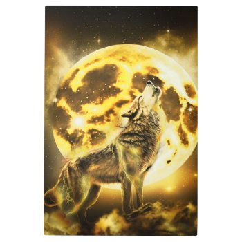 Golden Wolf Metal Print by CBgreetingsndesigns at Zazzle