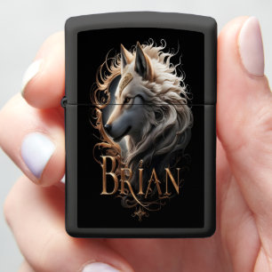 Golden Wolf Portrait Zippo Lighter