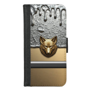 Golden Wolf Relief With Metal Drip Effect 🐺 iPhone 8/7 Wallet Case
