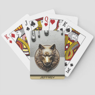 Golden Wolf With Custom Name 🐺 Poker Cards