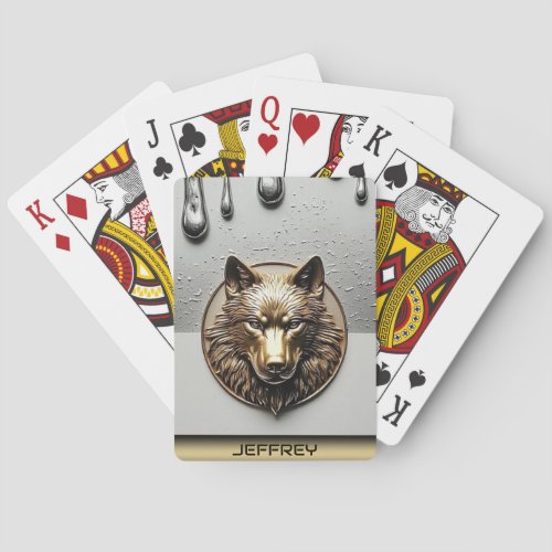 Golden Wolf With Custom Name 🐺 Poker Cards