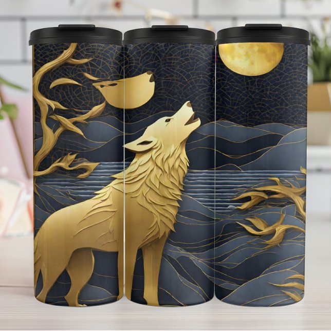 Golden Wolf's Lunar Serenade Thermal Tumbler (Creator Uploaded)