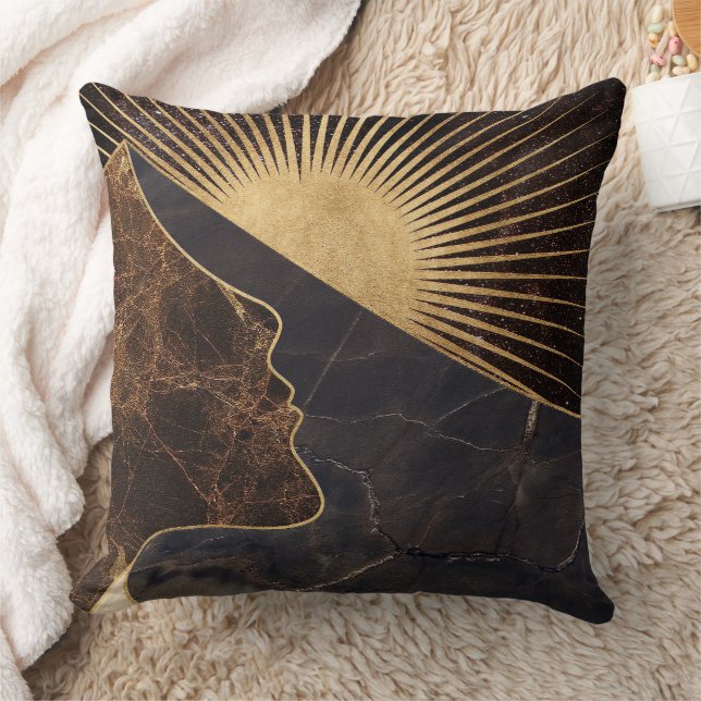 Golden Woman Illusion with Sun and Marble Textures Throw Pillow (Blanket)
