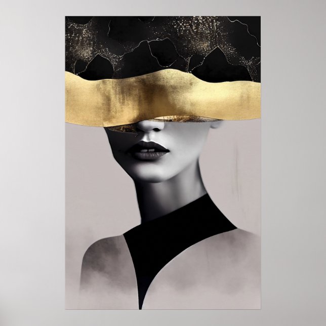 Golden Woman with Black Band: Modern Art Poster (Front)