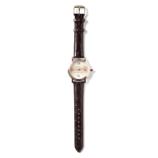 Golden Wooden RN Rose Gold Brown Leather Watch