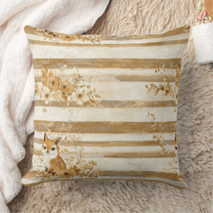 Golden Woodland Fox & Owl Stripe Pattern (3) Throw Pillow