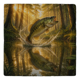 Golden Woodland Largemouth Bass Tote Bag Trivet