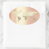 Golden World Map Destination Earth Globe  Coral Oval Sticker (Bag)