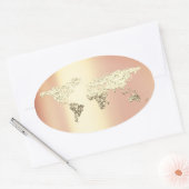 Golden World Map Destination Earth Globe  Coral Oval Sticker (Envelope)