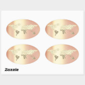 Golden World Map Destination Earth Globe  Coral Oval Sticker (Sheet)