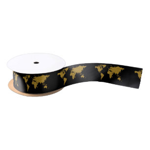golden world map satin ribbon