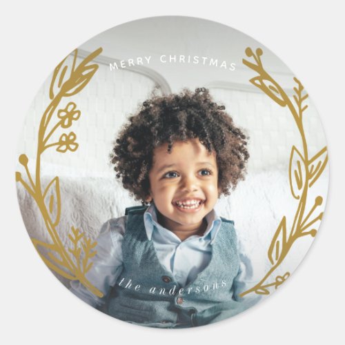 Golden Wreath Custom Photo Classic Round Sticker