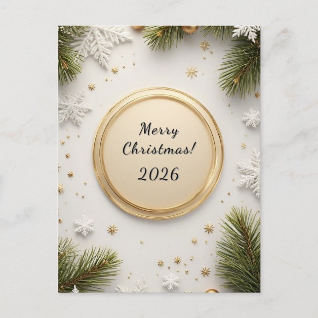 🎁 Golden Wreath Festive Circle Holiday Joy Postcard (Front)