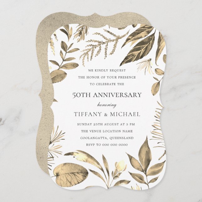 Golden Wreath Leaf 50th Wedding Anniversary Invite (Front/Back)