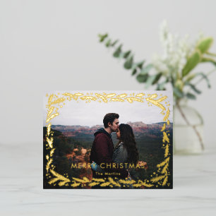 Golden wreath Merry Christmas Photo Design Foil Holiday Postcard