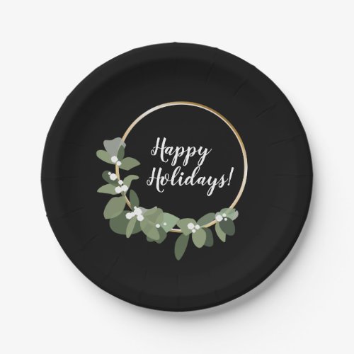 Golden Wreath Modern Christmas Paper Plates
