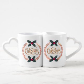 “Golden Wreath of Christmas Elegance” Coffee Mug Set