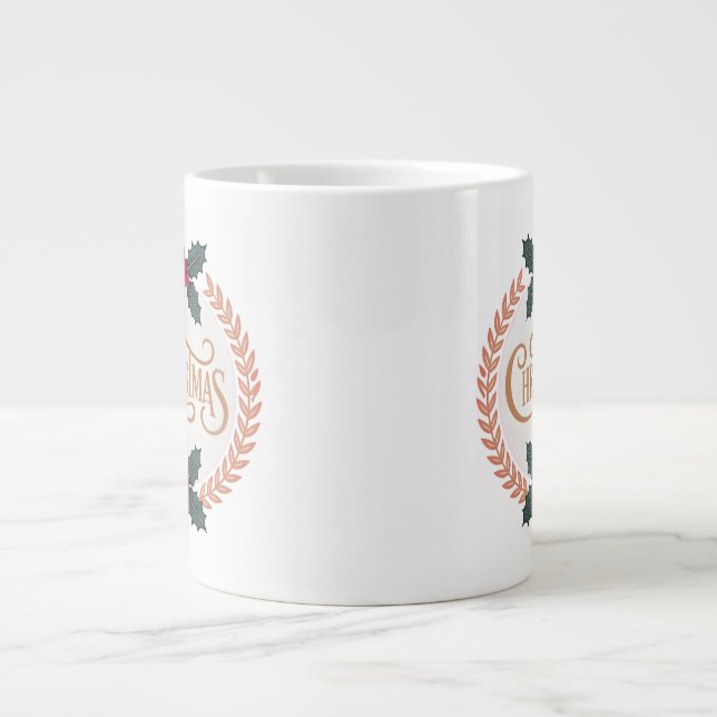 “Golden Wreath of Christmas Elegance” Giant Coffee Mug (Front)