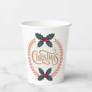 “Golden Wreath of Christmas Elegance” Paper Cups