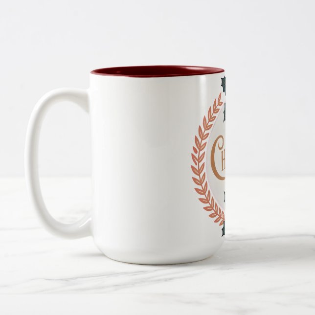 “Golden Wreath of Christmas Elegance” Two-Tone Coffee Mug (Left)
