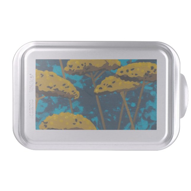 Golden Yarrow Garden with Blue Background Cake Pan (Front)