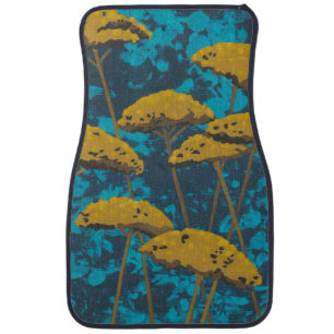 Golden Yarrow Garden with Blue Background Car Mat