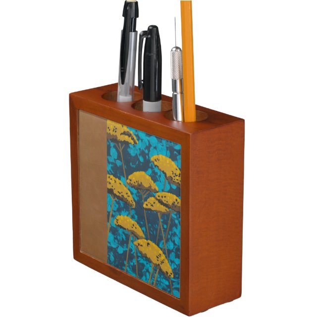 Golden Yarrow Garden with Blue Background Desk Organizer (In Situ)